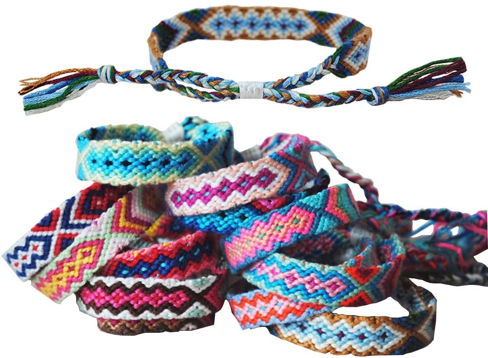 Tangser Nepal Woven Friendship Bracelets with a Sliding Knot Closure for Women, Kids, Girls, VSCO Girl and Men – Adjustable - Mix Color Random（Pack of 12）